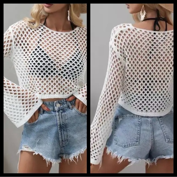 Private Label White Crochet Crop Top - Picture 2 of 5